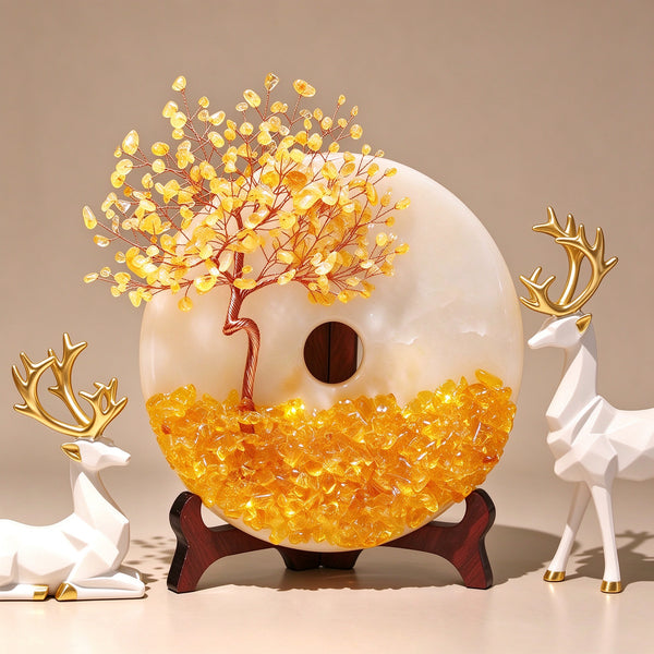 Citrine Money Tree with Jade Peace Cabinet | Wealth Attracting Home Blessing Living Room Decoration Housewarming Gift
