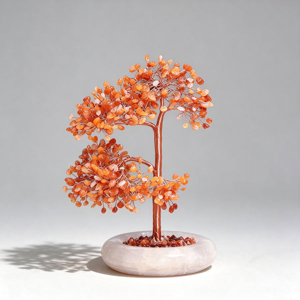 Jade & Red Agate Crystal Money Tree | Wealth Attracting Home Blessing Living Room Entryway Decoration Housewarming Gift