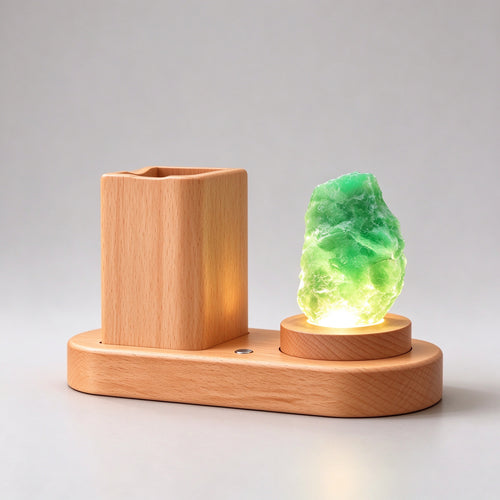Natural Aventurine Crystal Night Light & Pen Holder | Unique Creative Desktop Decoration Teacher Gift