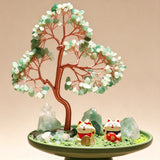Natural Green Quartz Money Tree with Lucky Cat | Business Office Home Blessing Decoration Grand Opening Housewarming Gift