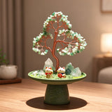 Natural Green Quartz Money Tree with Lucky Cat | Business Office Home Blessing Decoration Grand Opening Housewarming Gift