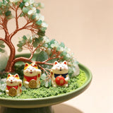Natural Green Quartz Money Tree with Lucky Cat | Business Office Home Blessing Decoration Grand Opening Housewarming Gift