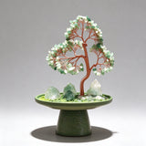 Natural Green Quartz Money Tree with Lucky Cat | Business Office Home Blessing Decoration Grand Opening Housewarming Gift