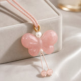 Peach Blossom Butterfly Quartzite Jade Pendant Necklace