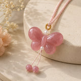 Peach Blossom Butterfly Quartzite Jade Pendant Necklace