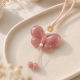 Peach Blossom Butterfly Quartzite Jade Pendant Necklace