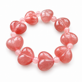 Peach Blossom Quartzite Jade Heart Bead Bracelet