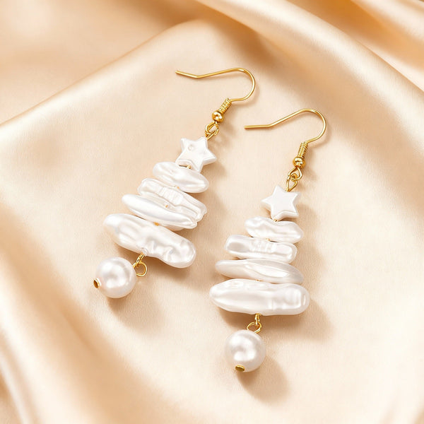 フェイクパール・クリスマスツリー＆スタードロップピアス