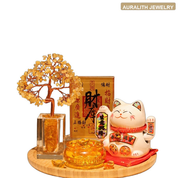 Automatic Waving Citrine Lucky Cat - Cash Register Decor