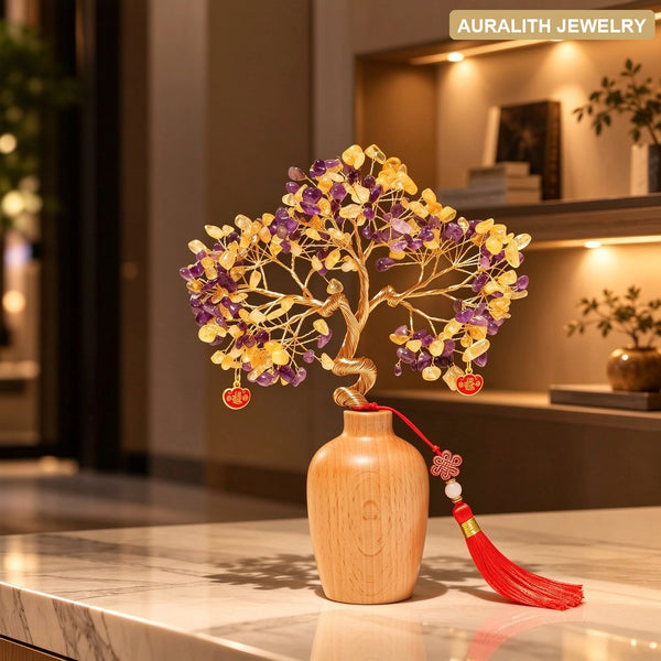 AmethystMoney TreeCreativeWoodenDecorLiving RoomEntrywayWealth AttractingHome BlessingDecorationGrand OpeningGift
