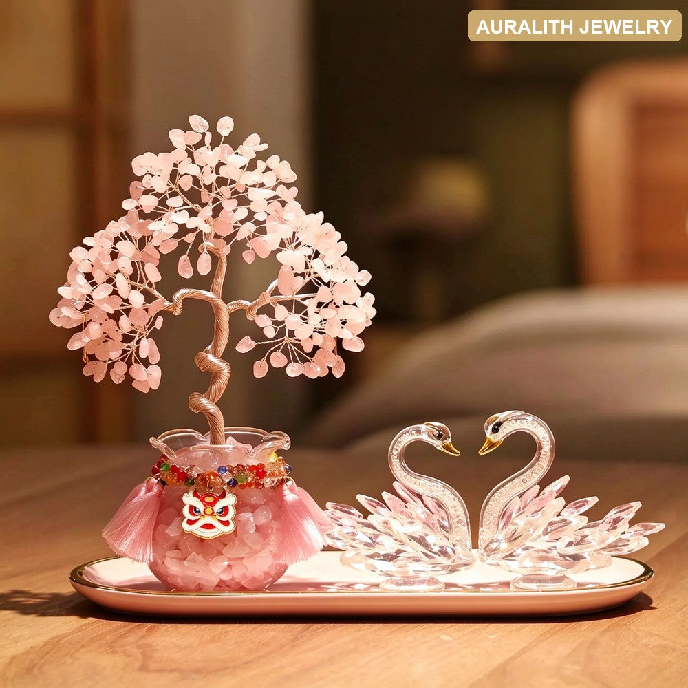 NaturalRose QuartzMoney TreeEntrywaySwanDecorOfficeHome DecorUniqueBirthday Gift