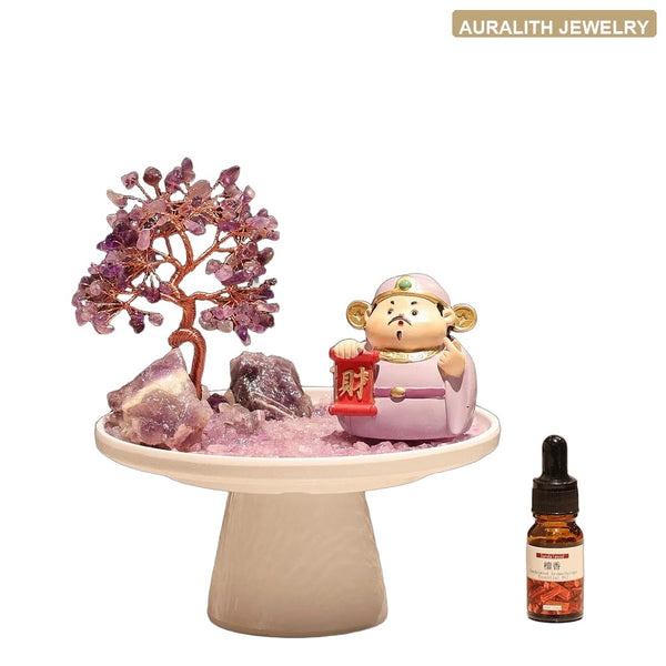 Amethyst Money Tree with Wealth God
