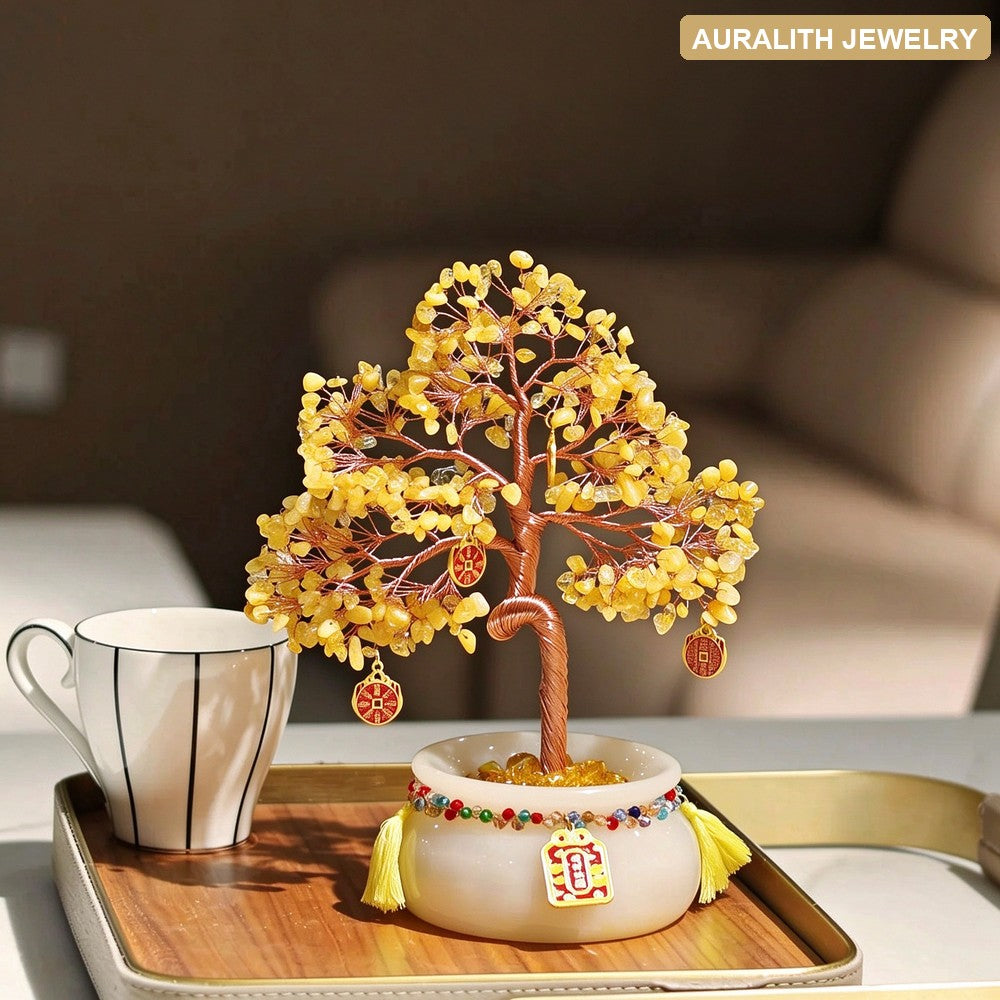 Jade & Citrine Crystal Money Tree Wealth Decor
