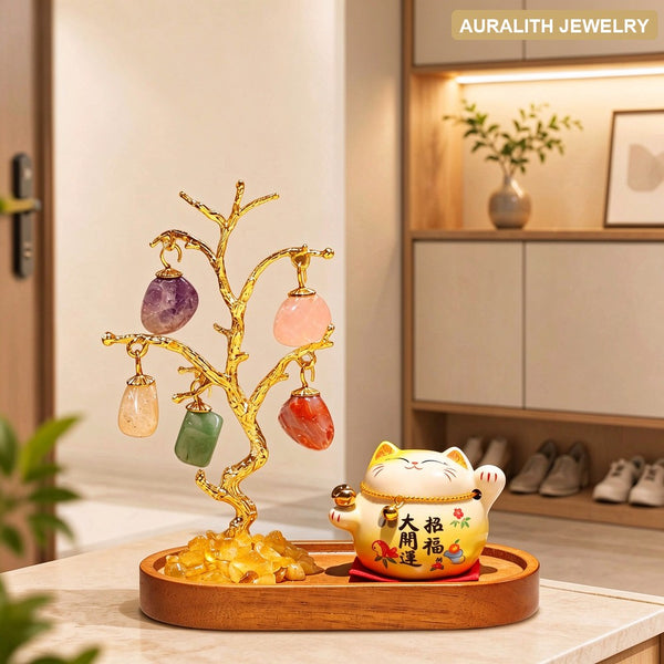 RawCrystalMoney TreeEntrywayLucky CatDecorStudyOfficeDesktopWealth AttractingDecoration
