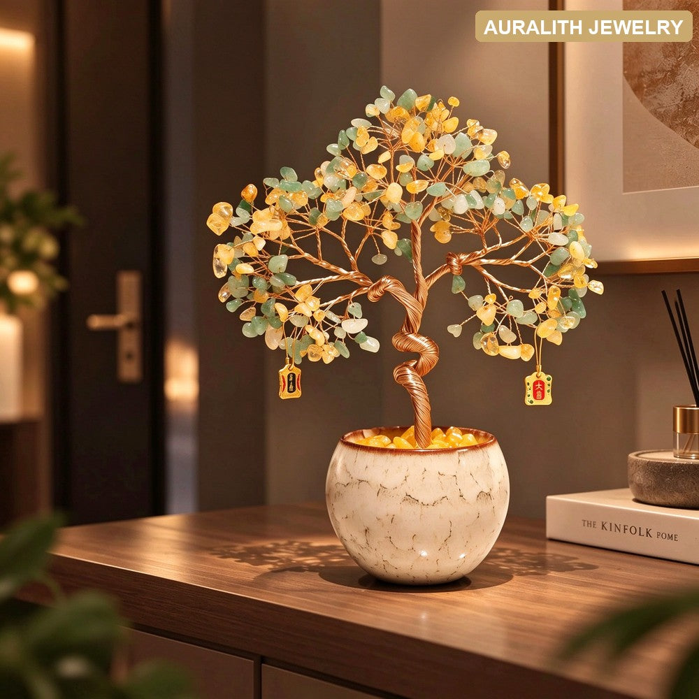 NaturalAventurineCitrineMoney TreeOfficeDesktopWealth AttractingDecorLuxuryUniqueDecoration