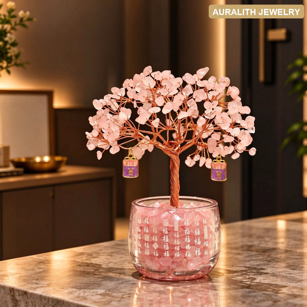 Natural Rose Quartz Money Tree | Love & Luxury Entryway Decor