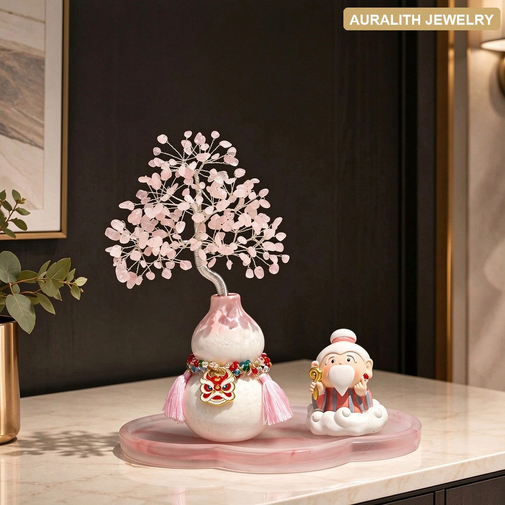 Gourd Rose Quartz Money Tree | Soulmate Love Bedroom Decor