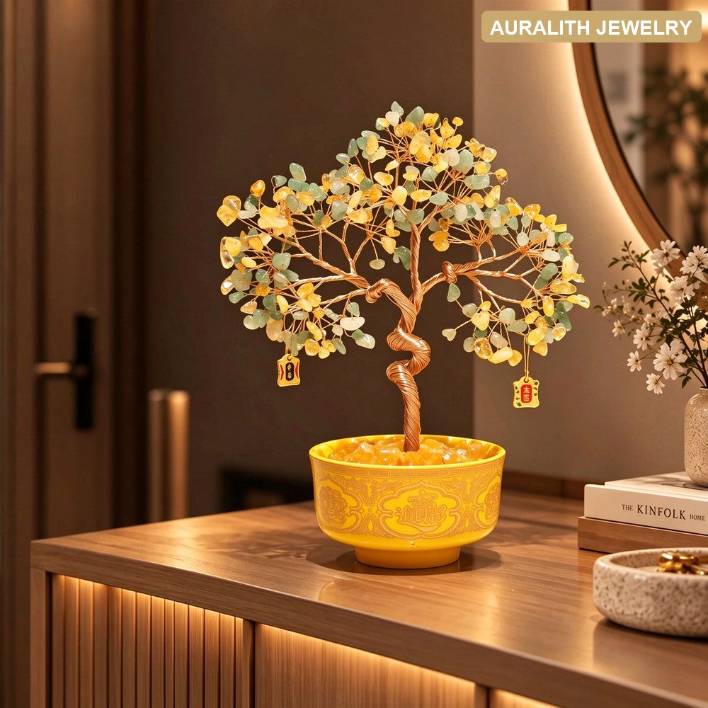 Natural Green Quartz Money Tree with Treasure Bowl