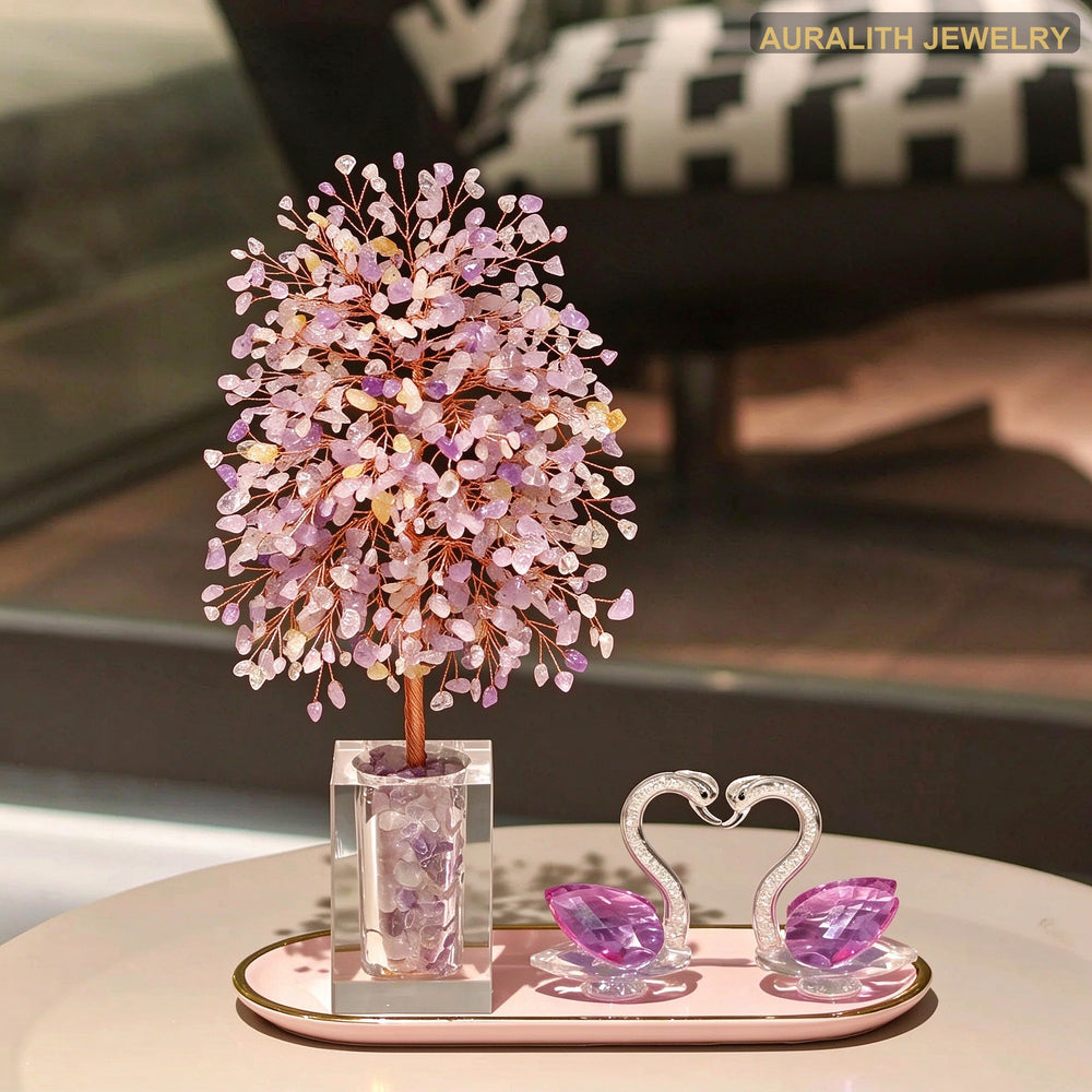 Natural Amethyst Swan Crystal Money Tree
