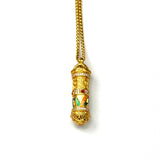 Sand Gold 3D Carved Column Zen Mantra Pendant — Sacred Buddhist Jewelry Necklace