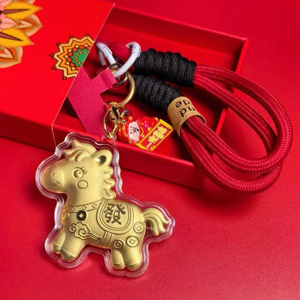 Golden Fortune Horse Keychain — Feng Shui Wealth & Luck Charm Amulet