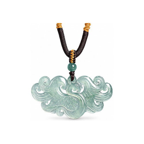 Natural Icy Green Jade Phoenix Pendant Necklace — Hand-Carved Good Luck Amulet