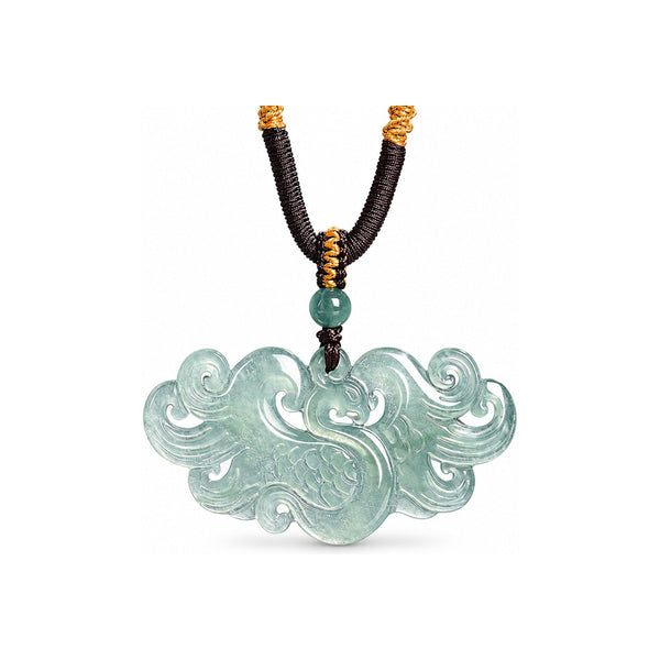 Natural Icy Green Jade Phoenix Pendant Necklace — Hand-Carved Good Luck Amulet