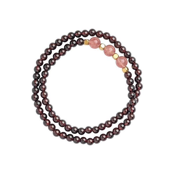Natural Wine Red Garnet Double Wrap Bracelet with Pink Quartz — Dainty Crystal Jewelry