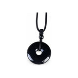 Natural Black Obsidian Donut Pendant Necklace — Ping An Kou Protection Amulet