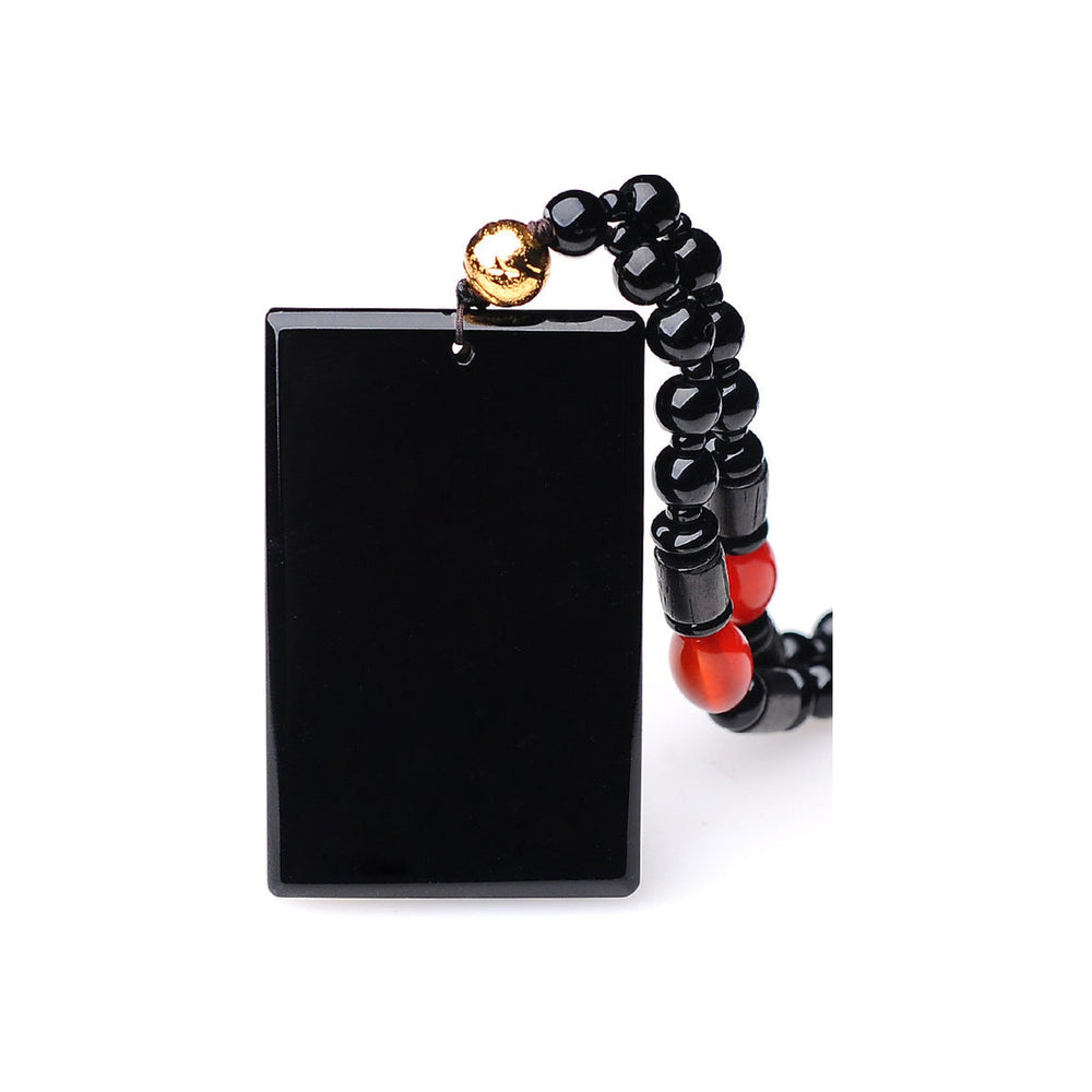 Natural Black Obsidian Minimalist Plaque Pendant — Wushi Pai Protection Amulet