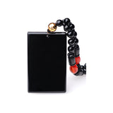 Natural Black Obsidian Minimalist Plaque Pendant — Wushi Pai Protection Amulet
