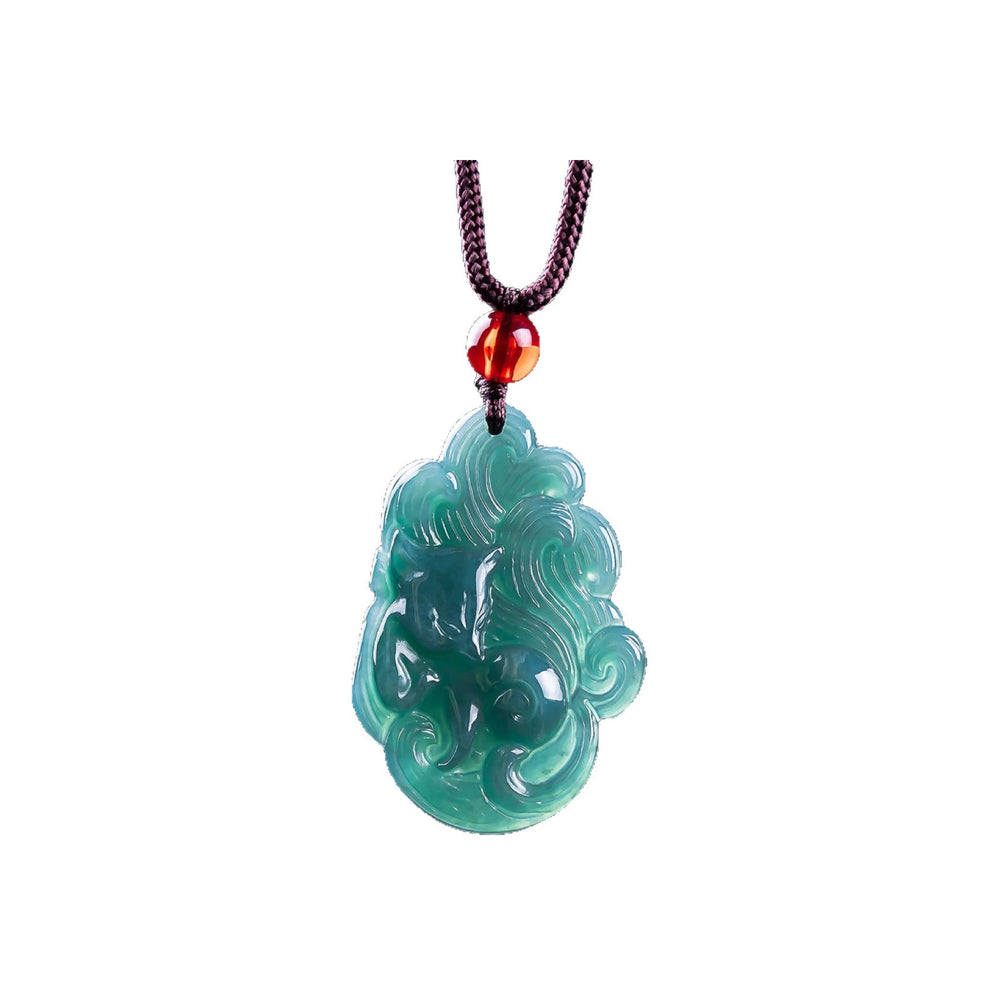 Authentic Grade A Blue Water Jadeite Nine-Tailed Fox Pendant — Fox Fairy Amulet