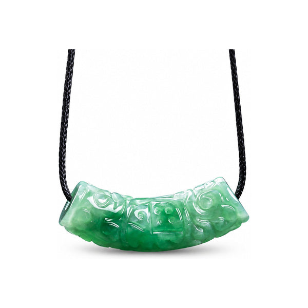 Authentic A-Type Jadeite Curved Tube Pendant — Auspicious Cloud & Fortune Necklace