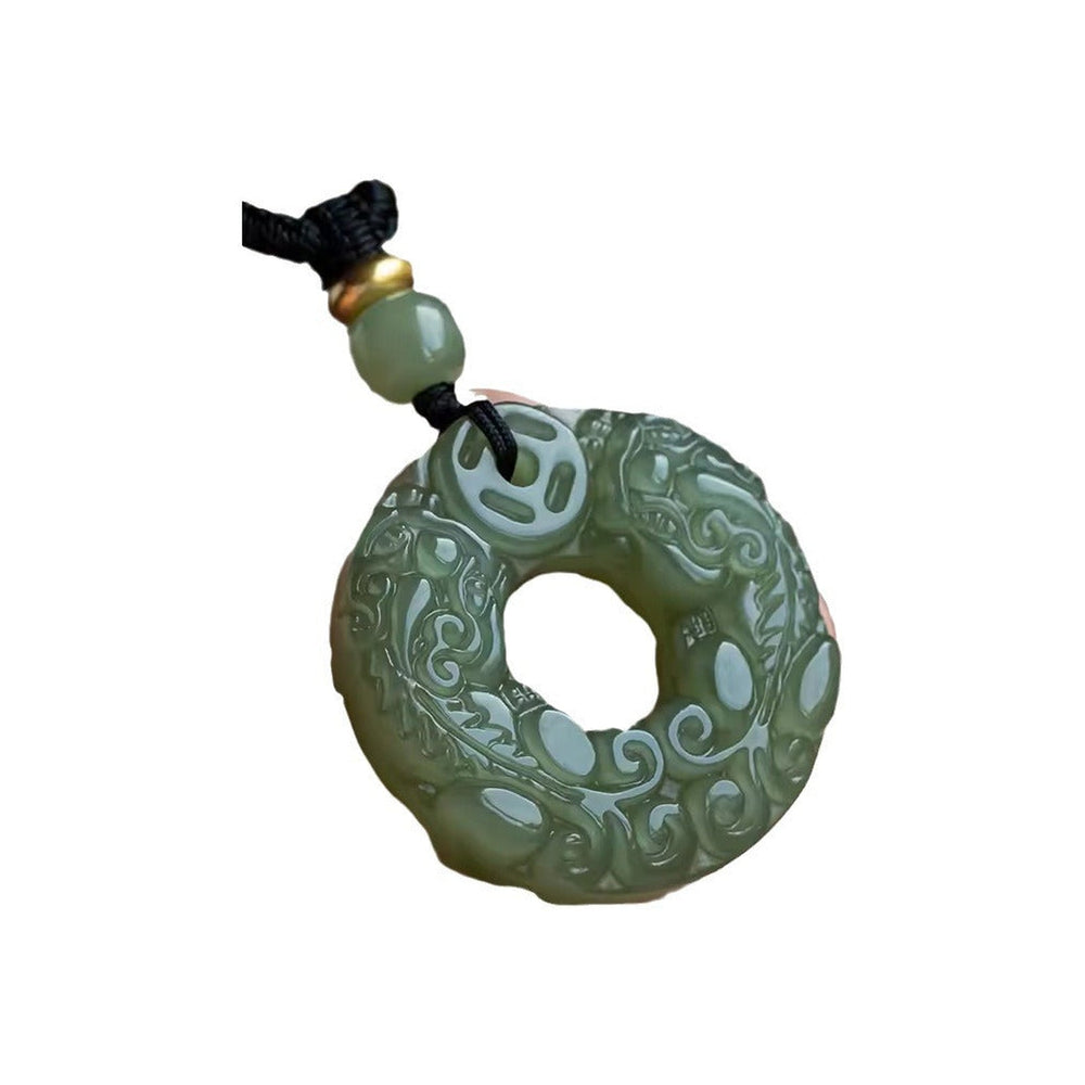 Authentic Hetian Jade Carved Pixiu Donut Pendant — Feng Shui Wealth Amulet