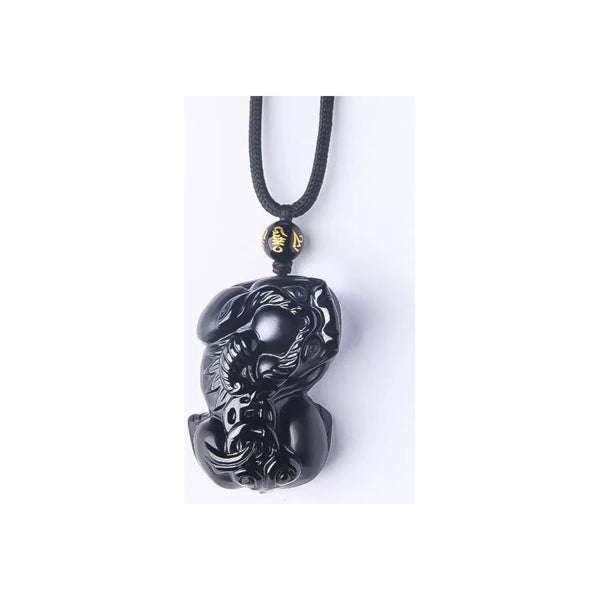 Natural Black Obsidian Pixiu Pendant — Feng Shui Wealth & Protection Amulet