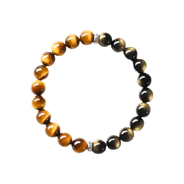 Natural Tiger's Eye & Golden Obsidian Bracelet — Mantra Protection Amulet