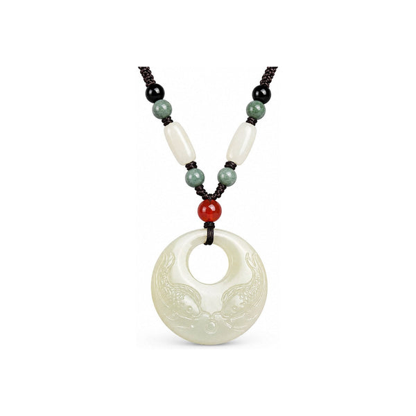 Hetian Jade Double Fish Pendant Necklace — Abundance & Harmony Amulet