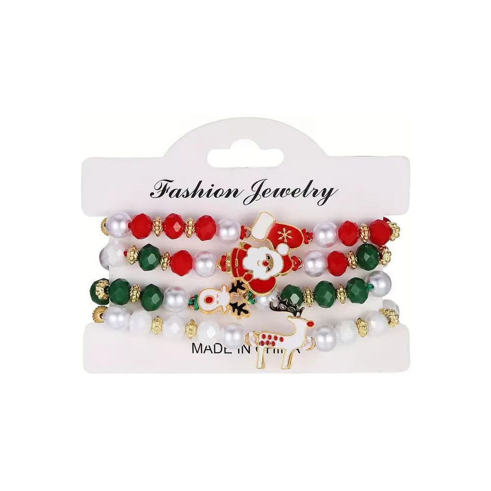 Festive Christmas Charm Bracelet Stack — 4-Piece Holiday Set