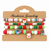 Festive Christmas Charm Bracelet Stack — 4-Piece Holiday Set