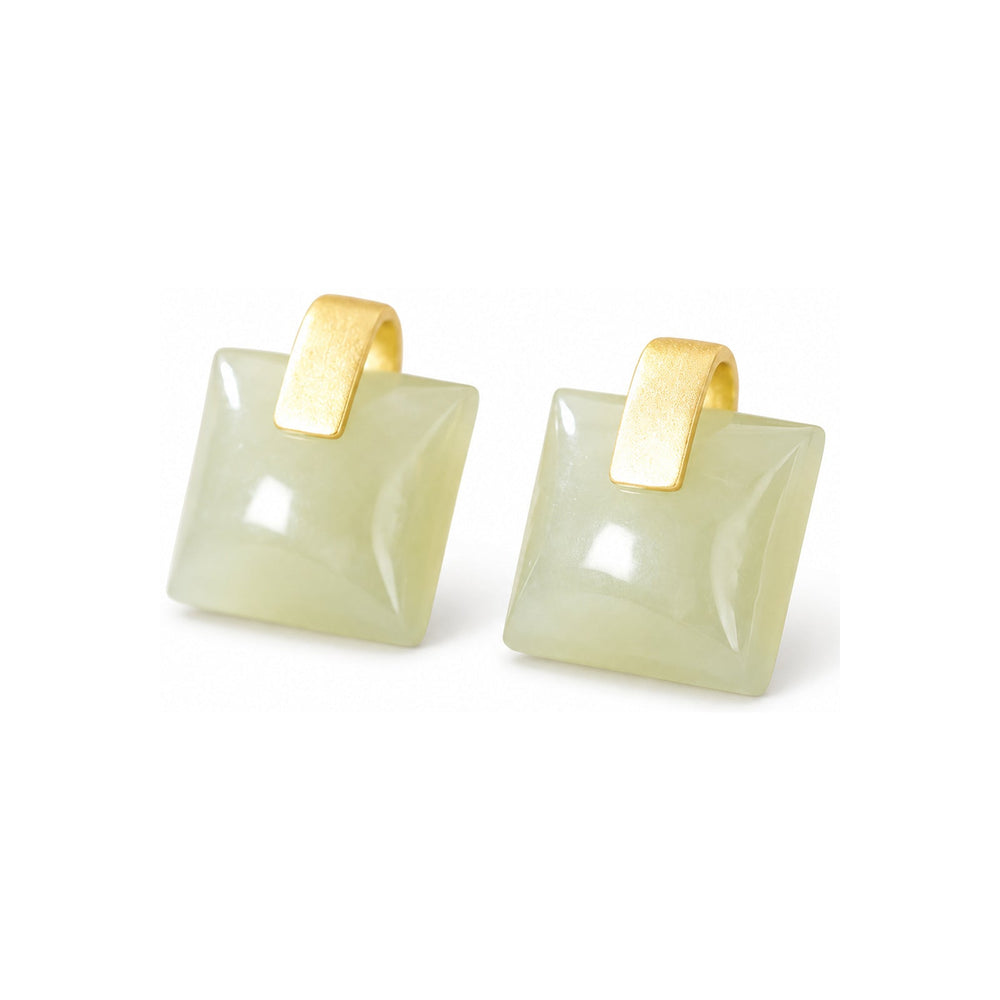 Sand Gold Enamel Square Mosaic Stud Earrings — Color & Geometry