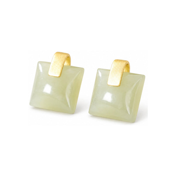 Sand Gold Enamel Square Mosaic Stud Earrings — Color & Geometry