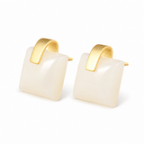Sand Gold Enamel Square Mosaic Stud Earrings — Color & Geometry