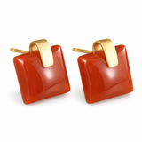 Sand Gold Enamel Square Mosaic Stud Earrings — Color & Geometry