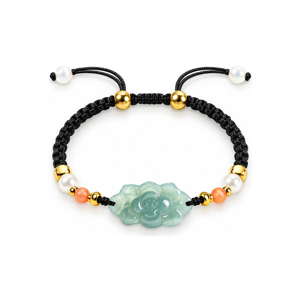 Blue Green Lotus Natural Stone Braided Bracelet