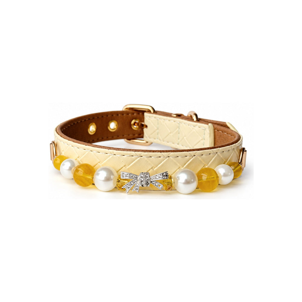 Golden Bow Natural Stone Beaded Pet Collar