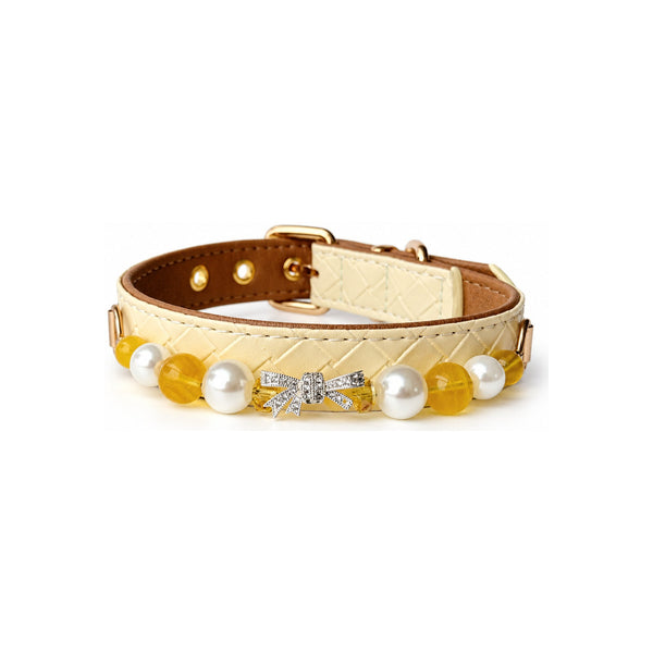 Golden Bow Natural Stone Beaded Pet Collar