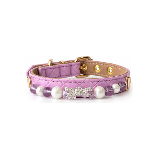 Lilac Bow Natural Stone Beaded Pet Collar