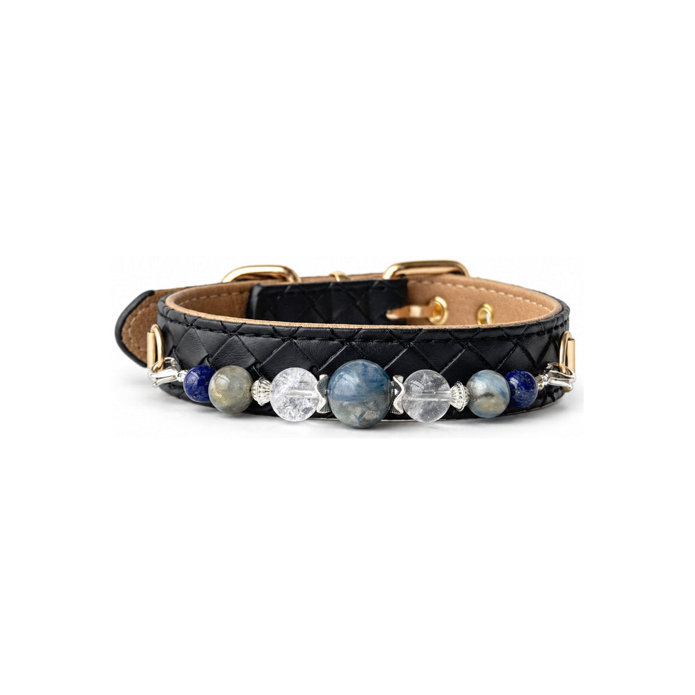 Halsband für Haustiere mit Perlen aus blauem Naturstein-Nebelquarz