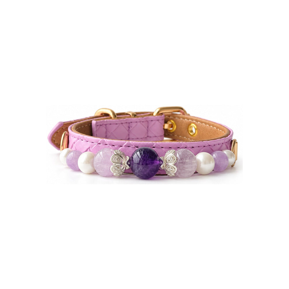 Violet Butterfly Natural Stone Beaded Pet Collar