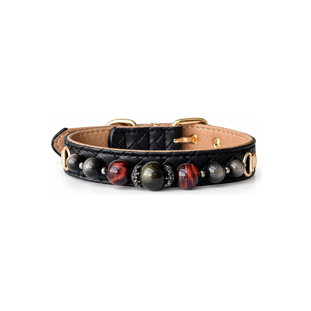 Midnight Ember Natural Stone Beaded Pet Collar